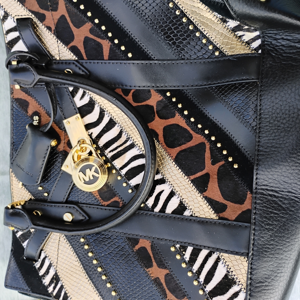 Michael Kors Black and Tan Animal Print Tote